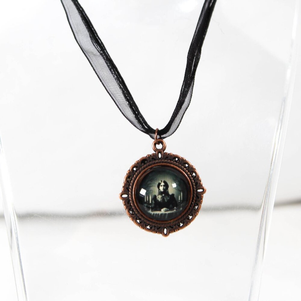 🔨 Gothic Victorian "The Misfortunes of the Soothsayer" Black Ribbon Necklace